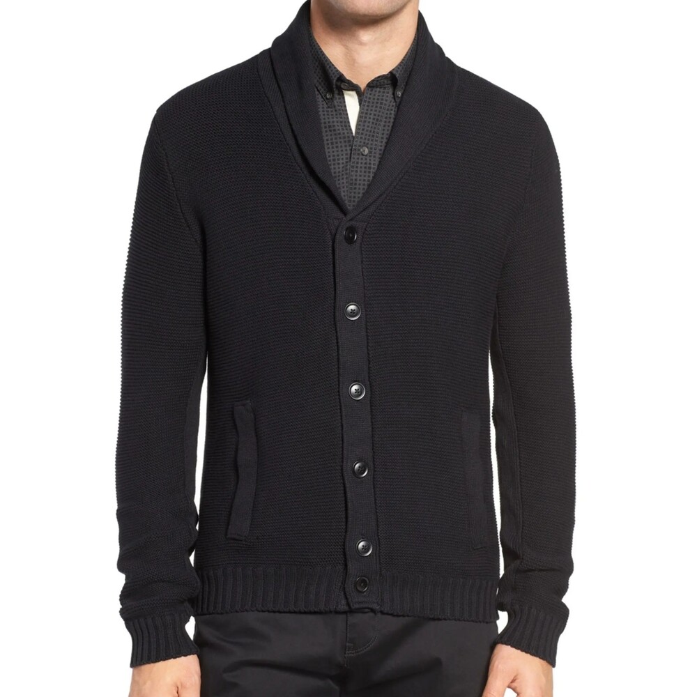 W.R.K. Cypress Black 100% Cotton LS Shawl Collar Cardigan Size XXL